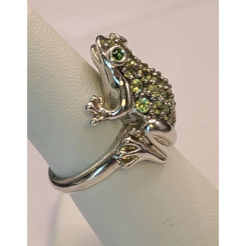 Genuine Peridot Highly Polished FROG Sterling Silver RING Size 6 Marked 925